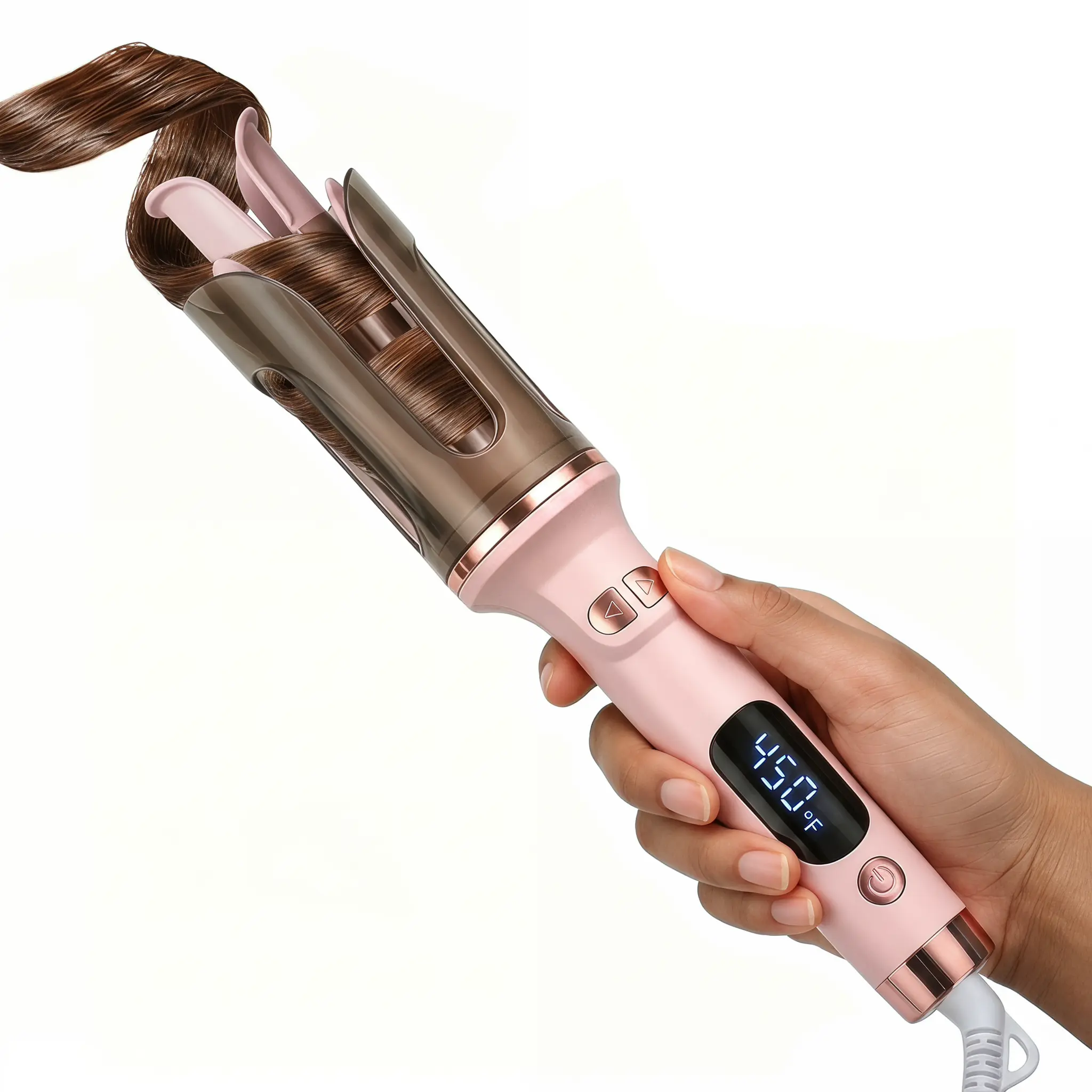 Realair Automatic Hair Curler - 1-in Auto Rotary Curl Wand, Heated Curler, Curling Rod, 5 Temp Settings, Fast Heating, Anti-Scald, Anti-Tangle, Universal Voltage Professional Auto Wand for All Hair Types (Pink)