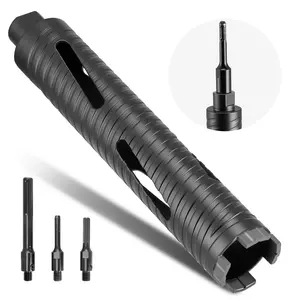 VEVOR Core Drill Bit, 2 inch Diameter, 9-1/2 inch Drilling Depth, 5/8-11 Internal Thread, Diamond Dry Coring Bit with 3 Adapters, Pilot Drill and Hex Wrench, for Concrete, Red Bricks, and Masonry