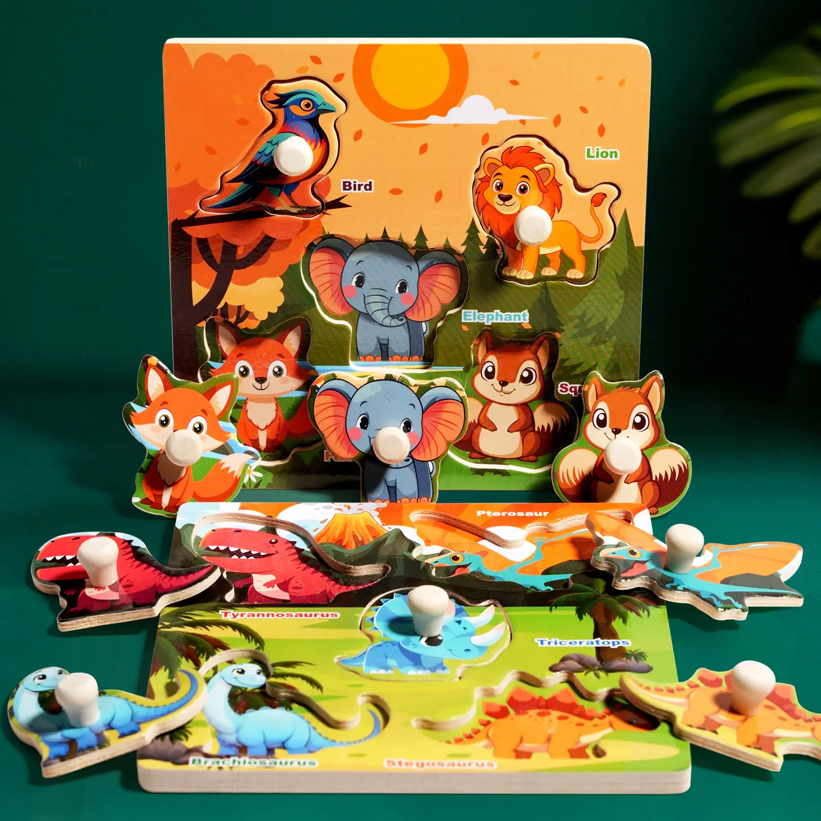 Children's three-dimensional puzzle wooden early education intelligence puzzle board puzzle toy wooden nail hand grip