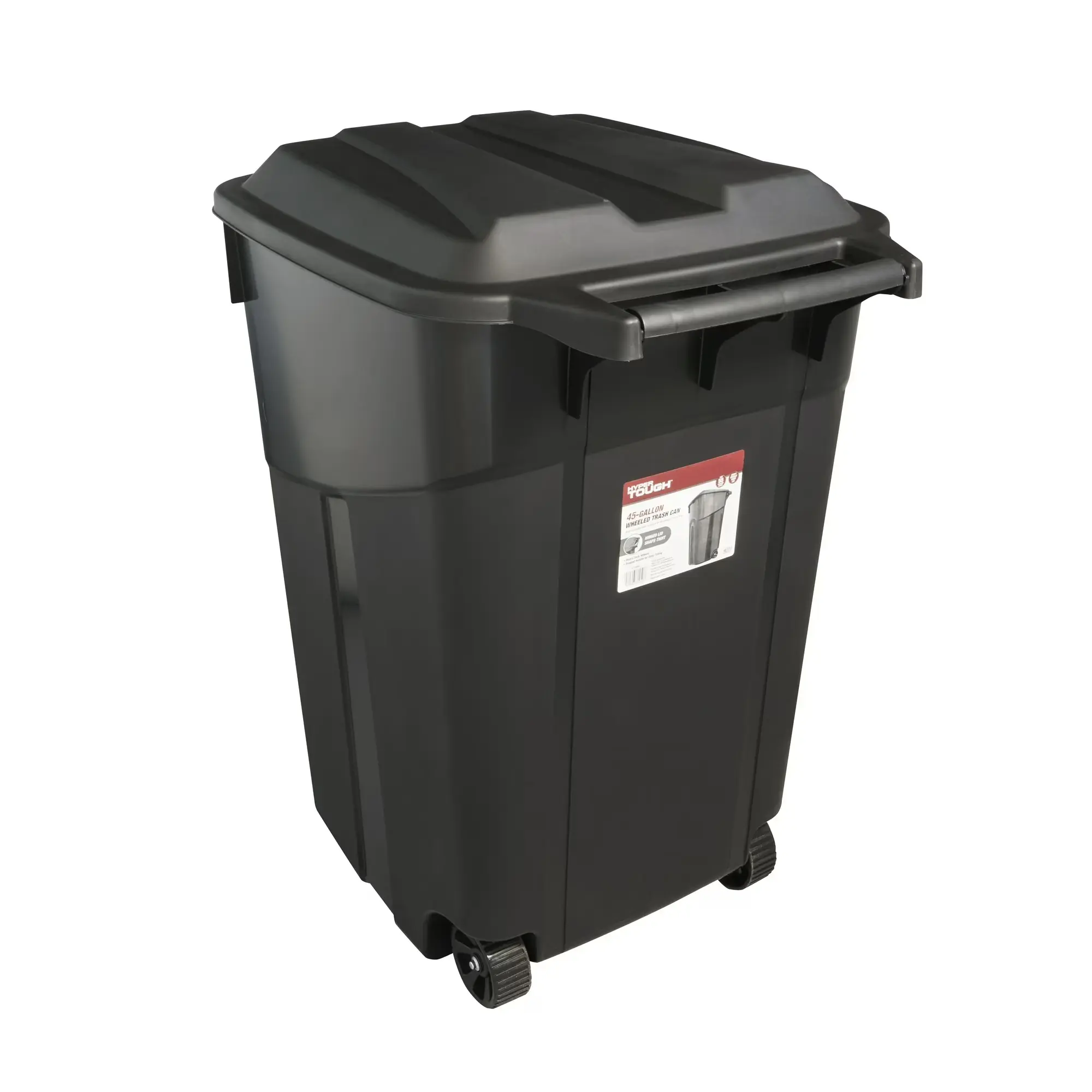Hyper Tough 45 Gallon Wheeled Garbage Can with Attached Lid, Black