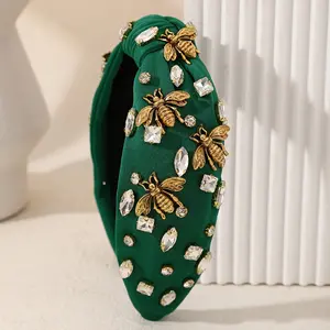 [1pc Copper Bee Headband] 1pc Glittering Copper Rhinestone Bee Knotted Fabric Headband | Elegant Women's Hair Accessories for Party Dress-Up Celebrations | Perfect for Mother's Day, Ramadan, Carnival, Mardi Gras, Cinco de Mayo