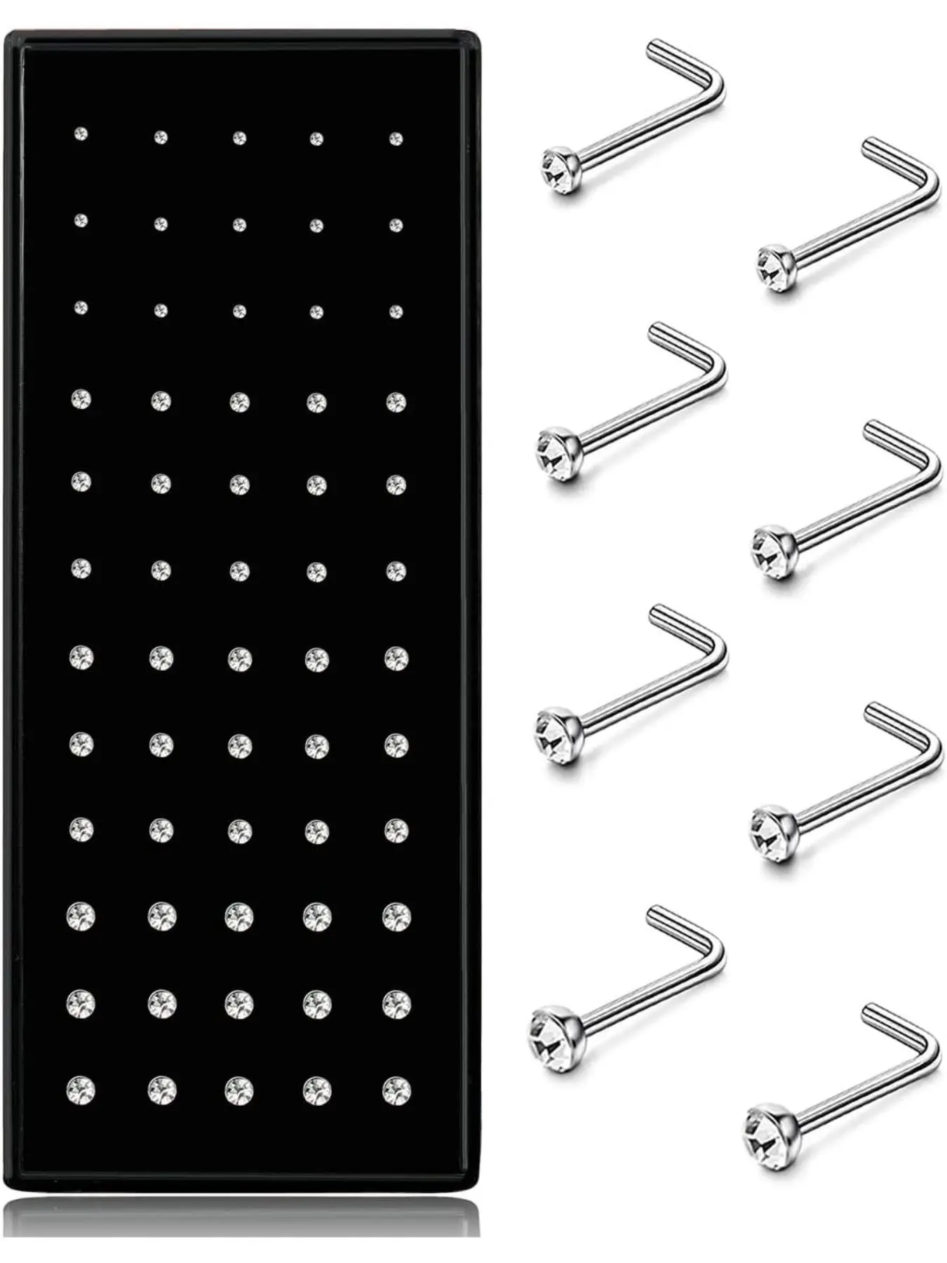 Hypoallergenic Nose Studs for Women & Men, 316L Stainless Steel Cz Body Piercing Jewelry, L-Shaped Nose Rings, Nose Rings Set, 20g-22g, Multiple Sizes