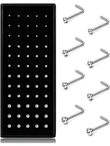 Hypoallergenic Nose Studs for Women & Men, 316L Stainless Steel Cz Piercing Jewelry, L-Shaped Nose Rings, Nose Rings Set, 20g-22g, Multiple Sizes