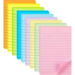 9 Pack Lined Sticky Notes 4X6 in , 9 Pastel Colors Large Ruled  Sticky Colorful Super Sticking Power Memo Pads  Adhesive, Sticky Notes with Lines Office, , 35 Sheets/pad
