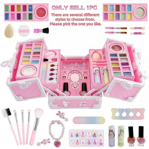 Makeup Set for Girls, Washable Cosmetic Toys, Portable Storage Box, Educational Role Play Cosmetics, Mirror, Lipstick, Eyeshadow, Nail Polish, Brush, Pretend Play Set