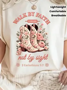 Christian Faith T-Shirt for Women - "Live by Faith Not by Sight" Bible Verse Design - Comfortable And Airy Crew Neck Top - Lightweight Daily Religious Shirt for Women - Inspirational Apparel for Pastors - Faith-Based Gift Suggestion