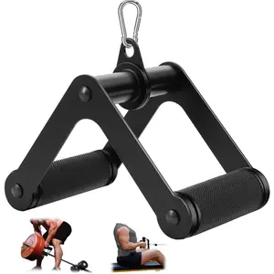 Double D Row Handle LAT Pulldown Attachments, 1.3 Inch Diameter Big Comfort Rubber Grip V Bar Attachmentt for  Machine  Gym Accessory