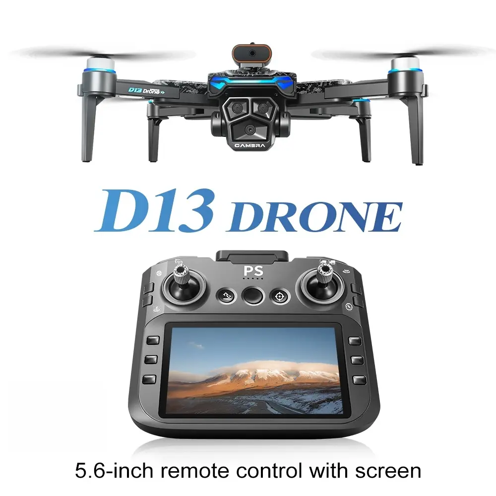 【Father's Day Gift】D13 Triple Camera FPV Drone Kit, Brushless Motor Remote Control Drone with 5.6" Screen Remote, Obstacle Avoidance, Optical Flow Hover, Folding Quadcopter, Ideal Gift for Novice Beginners