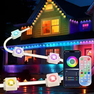 100/200FT Permanent Eaves Light RGBIC Outdoor Lighting with IP67 Waterproof, DIY Scene Mode Outdoor Roof Light, Smart Dual Control via Remote and App, 50/100 Feet Length, Suitable for Festival and Daily Decoration, Garden Decoration, Home, Party