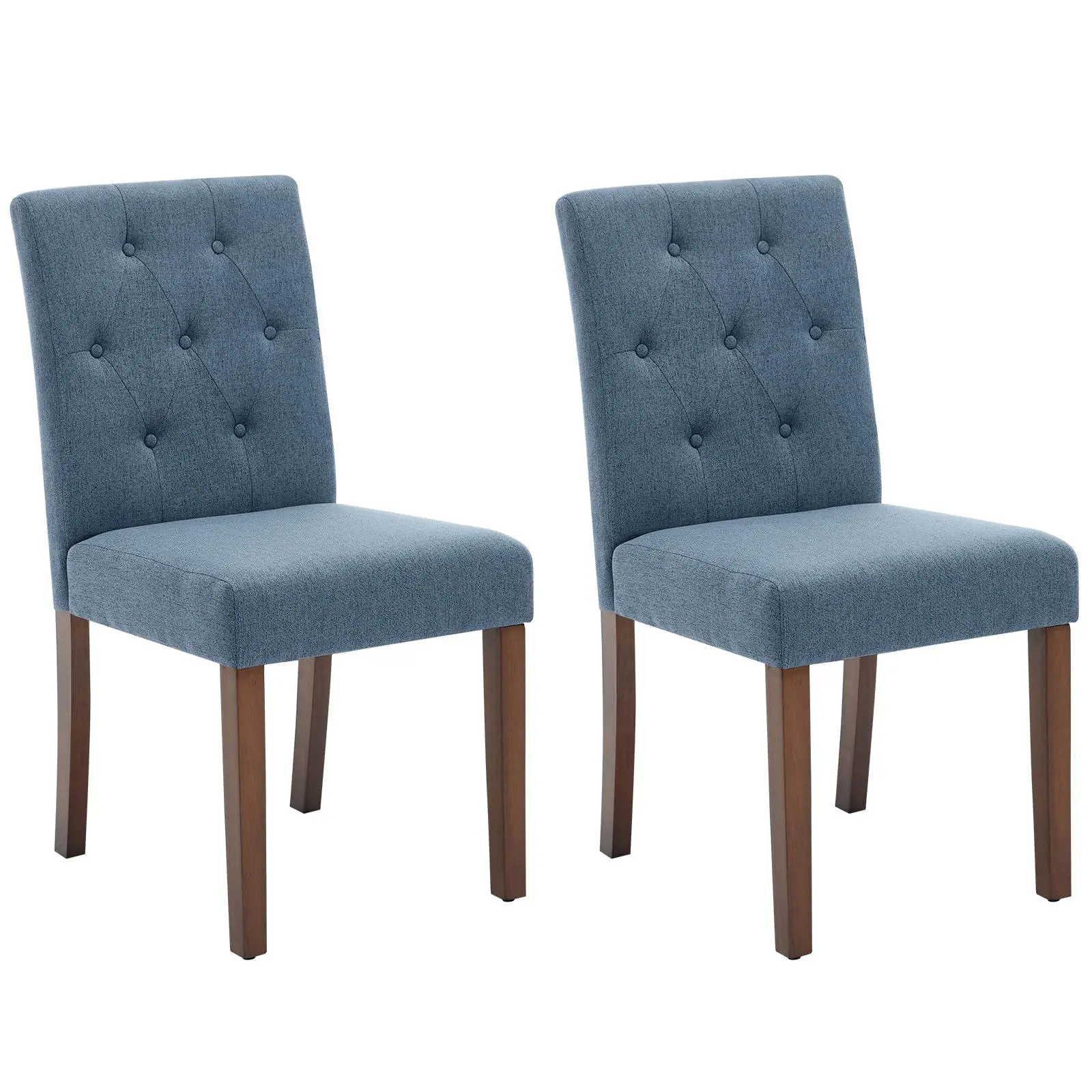 GAOMON 2-Piece High-Back Parsons Dining Chairs - Button Tufted, Linen Upholstered, Padded Seats, Wood Legs - Family Entertaining, Modern Contemporary Indoor Furniture (Blue), Linen Fabric
