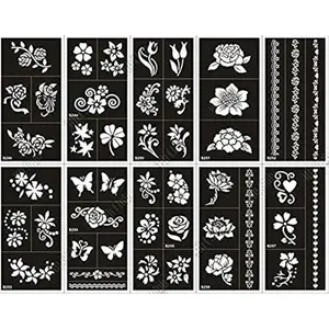 Pack of 10 Airbrush Henna Tattoo Stencil for Women Hand Finger Face Body Painting Kids Glitter Tattoo Templates 18 8.5cm (1)