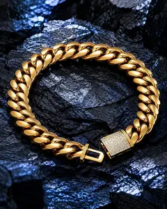 9030 Gold Plated Miami Cuban Link Chain Necklace For Men Iced Out Cubic Zirconia Box Clasp Hip Hop Rapper Jewelry Gift summerwins