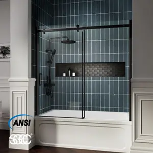 Zephyr 56-60" Semi-Frameless Single Sliding Tub Door,Matte Black,Bypass Bathtub Shower Tempered Glass Door with Explosion-Proof Film