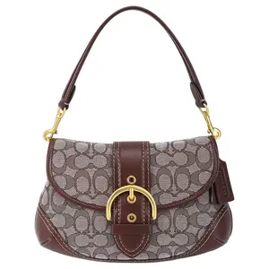 Coach Soho 27 Classic Monogram Daily Commuter Magnetic Closure Half-Moon Crossbody Bag in Oak and Gray Fabric and Recycled Leather for Women