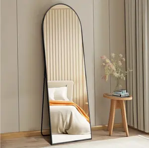 59"x16" High-Quality Arched Full Length Mirror, Aluminum Alloy Frame Ensures Stability, Standing Design for Bedroom, Black