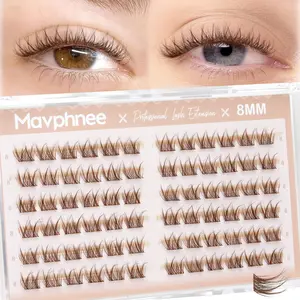 8MM Brown Lash Clusters Short Fluffy Individual Lashes with C Curl & Clear Band, Natural Look for Everyday Wear, Beginner-Friendly - Barely There & "No-Makeup" Makeup Essential