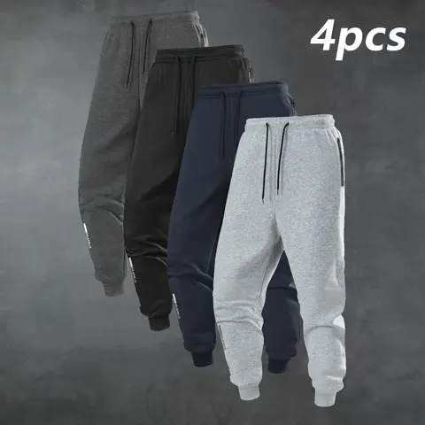 Men’s solid-color knit athletic pants with zippered pockets, suitable for outdoor jogging and fitness training; straight-leg design, casual, comfortable, and breathable.