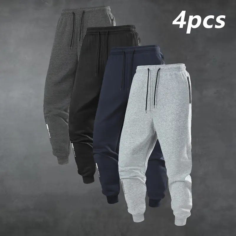 Men’s solid-color knit athletic pants with zippered pockets, suitable for outdoor jogging and fitness training; straight-leg design, casual, comfortable, and breathable.
