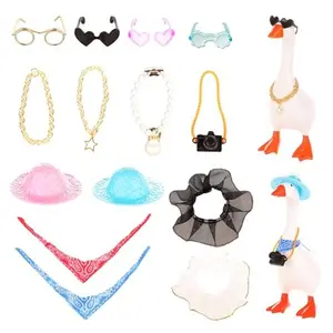 14 Set 7inch Desk Goose Outfits Mini Chain Collar Headwear Bandana and Sunglasses, Small Desk Goose Costume Funny Mini Porch Decor Accessories for Magnetic Geese Statue