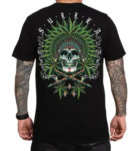 SULLEN CLOTHING Chiefin Premium T-Shirt - Black 100% Soft Cotton Jersey with Custom Dye Skull & Peace Pipes Design