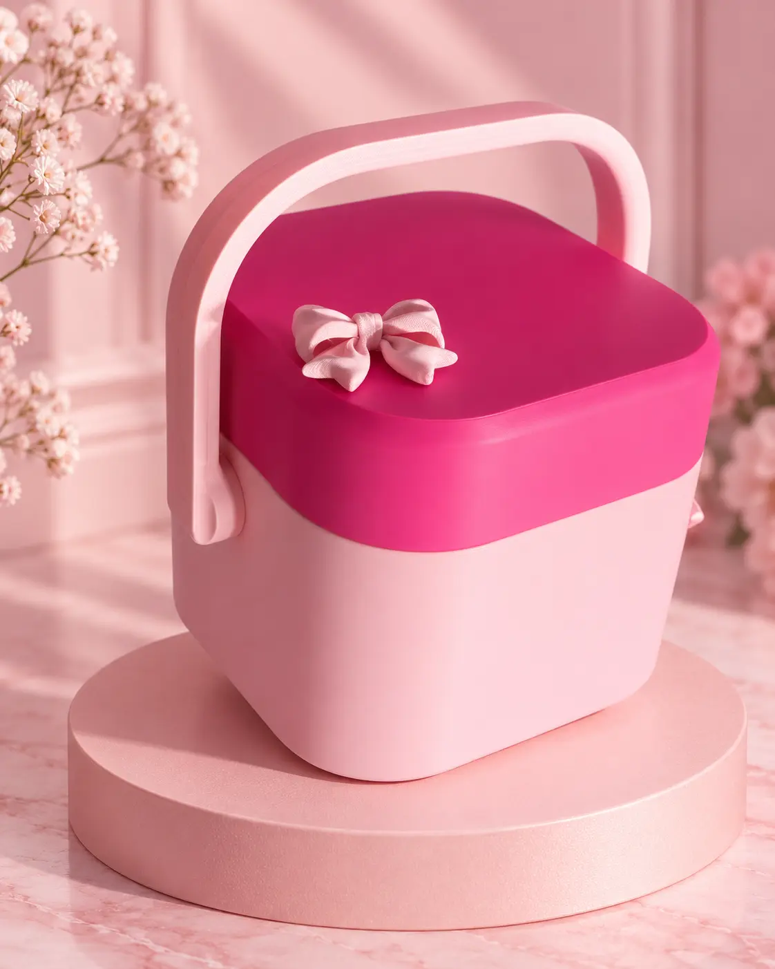 3D Printed Compact Cooler Box - 1 Piece, Bow Accent, Holds 4 Cans, Canned Storage Home Organizer Bin, Pink