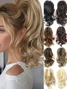 14 Inch Ponytail Extensions Clip On Ponytail Extensions Curly Wavy Ponytail Extensions Synthetic Heat-Resistant Claw Clip Ponytail Extensions For Women & Girls Voluminous Claw Clip Hairpiece For Weddings Parties & Everyday Wear