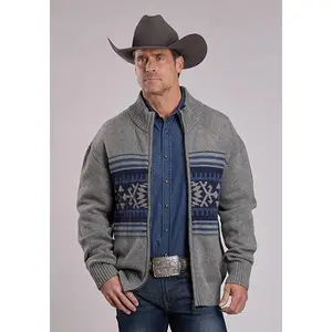 Stetson 2776 Aztec Border (Grey) - Men's Wool Sweater