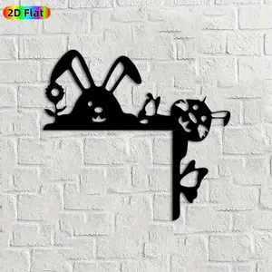 1pc Bunny & Hedgehog Metal Wall Art,Bunny & Hedgehog Statue Mural, Ideal Gift for Easter, New Year, Animal Decor Enthusiasts, Weather-Resistant Metal Wall Decor Wall Sculptures, Perfect for Garden Fence & Living Room Wall Animal Enthusiasts