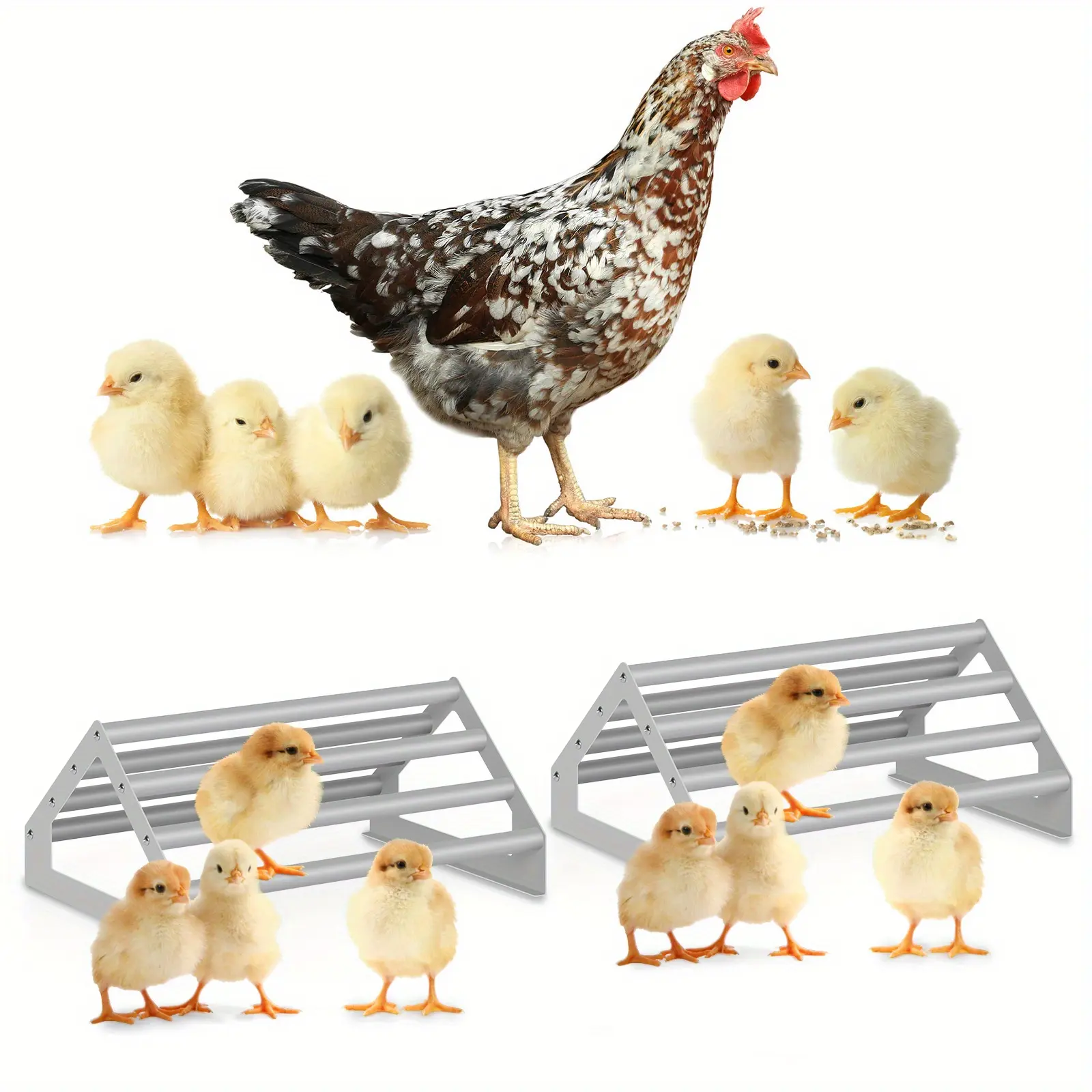 2-Pack Wooden Chicken Roosting Bars with Metal Stand, Easy to Assemble Poultry Coop Accessories for Chicks, Grey