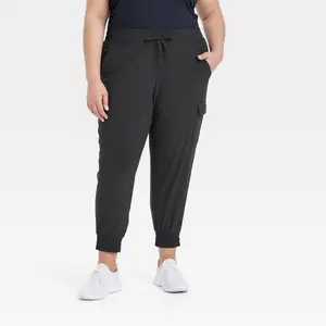 Women's Active Light Mid-Rise Cargo Joggers - All In Motion Black XXL Long: Moisture Wicking, 4-Way Stretch