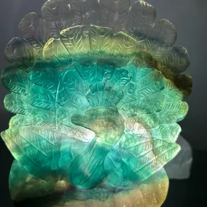 Rainbow Fluorite Crystal Peacock Carving - Unique Design with Vibrant Coloration