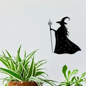 Elegant Witch Metal Wall Art, Outline with Wand & Hat, Perfect for Spooky Halloween Decor, Living Room, Bedroom, Indoor/outdoor Home Decoration