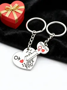 2-Piece Couple Keychains Set I Love You Alloy Heart Pendant, Romantic Valentine's Day Gift, Backpack Key Chain Charm, Keychain For Bags