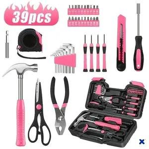 39-Piece Pink Household Tool Set | Complete Repair Kit with Hammer,Pliers,Screwdrivers & Measuring Tape for Dorm Home Garden Daily DIY Projects