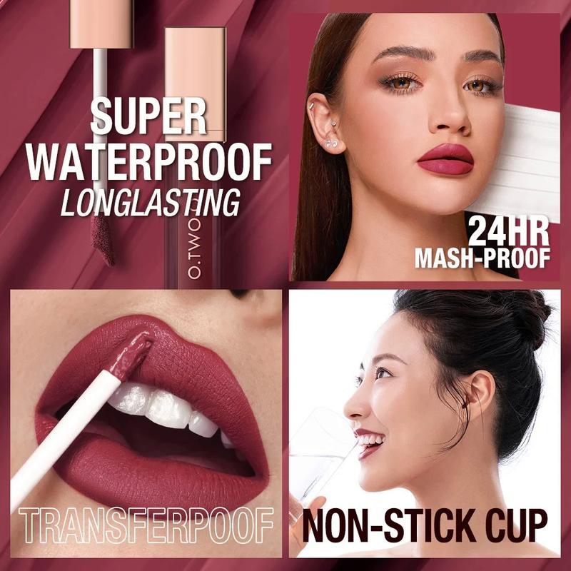 O. tw O.O liquid lipstick lip gloss 12 colors waterproof lightweight long-lasting matte lip stain lip glaze,red cherry 47 lashes,poppi cosmetics lip combo,[in stock] Makeup Smooth