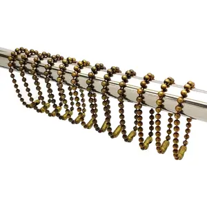 Antique Brass Shower Curtain Hooks, 6 Inch Ball Chain Design, 12 Pack Rust-Resistant Metal Curtain Rings for Bathroom Rods, Heavy Duty 4.5mm Shower Curtain Hangers