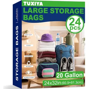 24PACK 20 Gallon Large Zipper Bags for 24'' x 32'',Large Clear Zipper Bags Reusable for Clothes, Home Moving, Travel, Camping, Thick 6 Mil