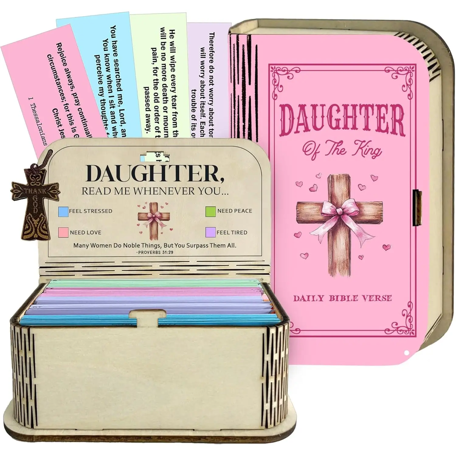 150 Prayer Cards Bible Verse Box Set for Daughter | Wooden Relaxing Gift Box with Inspirational Scriptures, Religious Party Favors, Ideal Gift for Mother'S Day, Easter, Thanksgiving, New Year