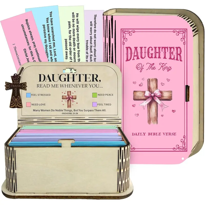 150 Prayer Cards Bible Verse Box Set for Daughter | Wooden Relaxing Themed Gift Box with Inspirational Scriptures, Religious Party Favors, Ideal Gift for Mother'S Day, Easter, Thanksgiving, New Year, Religious Birthday Gift