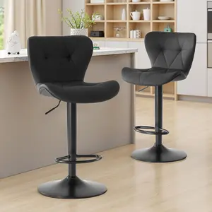 Modern Bar Stools Set of 2 – Adjustable Height Faux Leather Swivel Bar Stools, 360° Swivel, Ergonomic Counter Height Stools for Kitchen Island, Pub Table, Home Bar