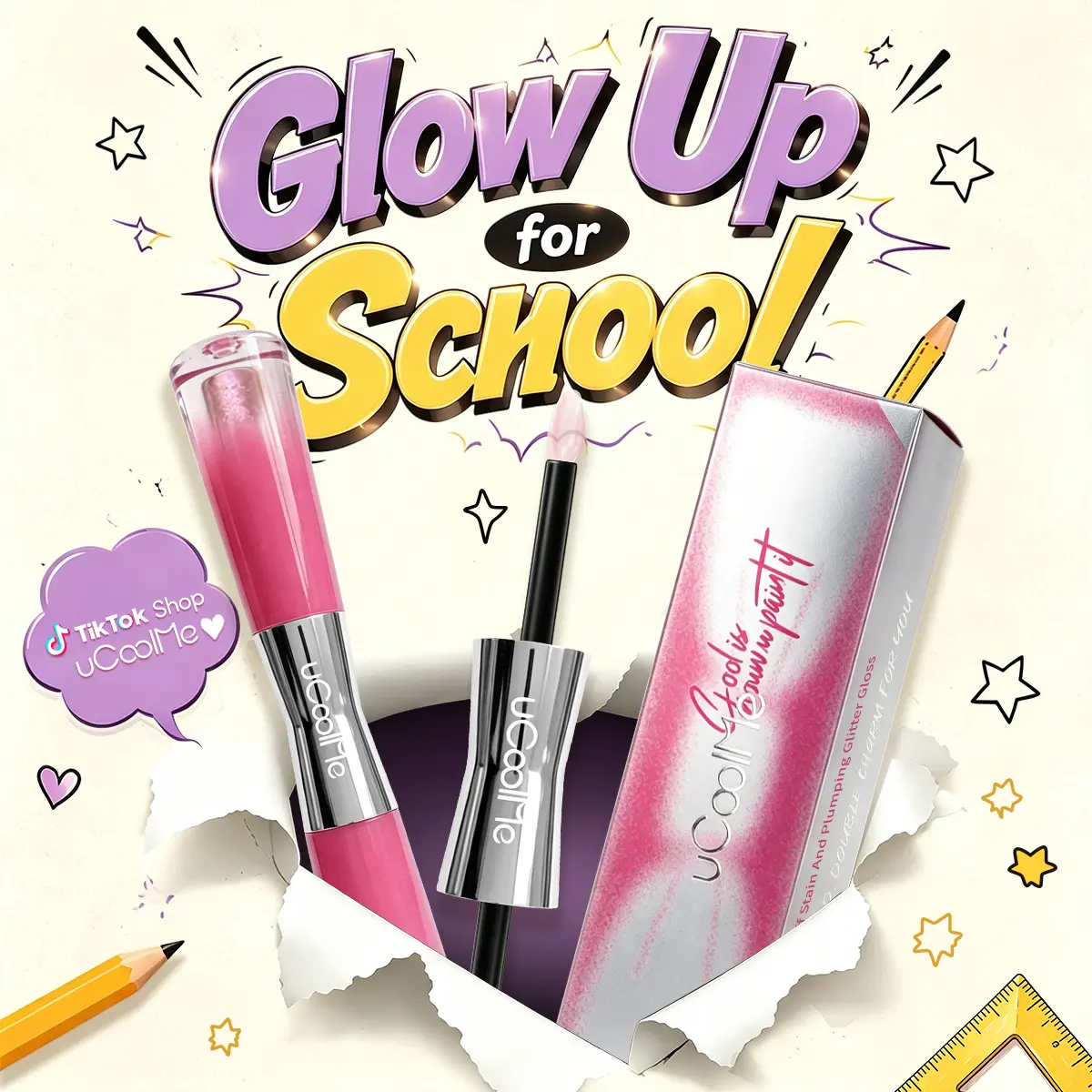 uCoolMe Double-Ended Tinted Cosmetic Lip Gloss - Long-Lasting Base Color, Pearlescent Plumping for Plump Finish, Transfer-Proof for Glossy Lips Makeup (#DealsForYouDays), Tinted Lip Gloss