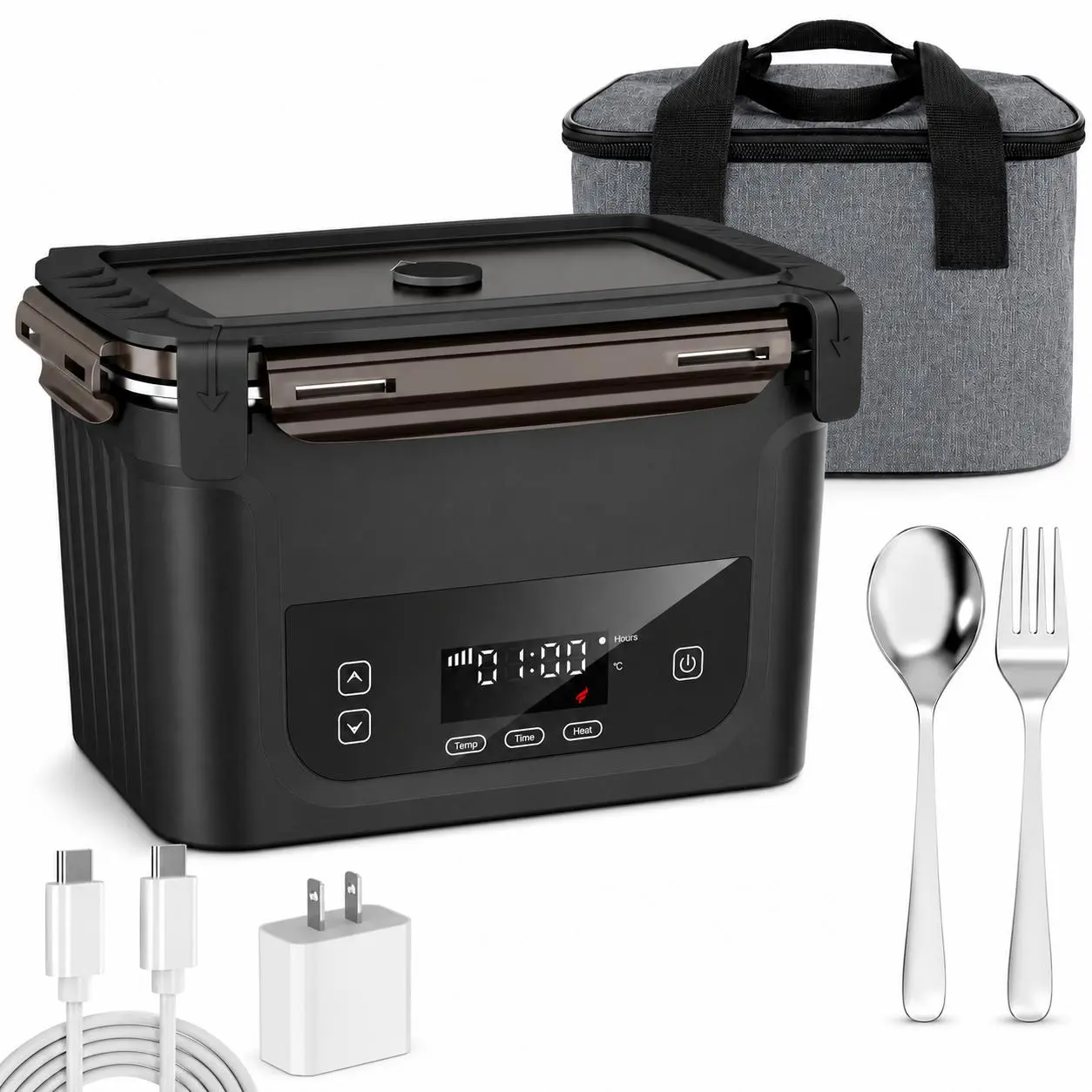 【Summerfinds】Fiambrera Eléctrica Inalámbrica de 1.5L, Lonchera Autocalentable con Batería y Calentamiento Automático, Sin BPA, Calentador de Comida Portátil para Trabajo, Obra, Camión y Viaje Cooker Household Appliances