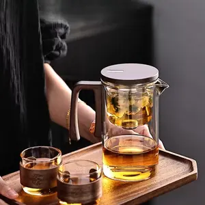 1pcs High Borosilicate Heat-Resistant Glass Tea Pot, Integrated Design with Fine Mesh Filter, Magnetic Control, Anti-Burst, Easy Clean, Home Office Gift