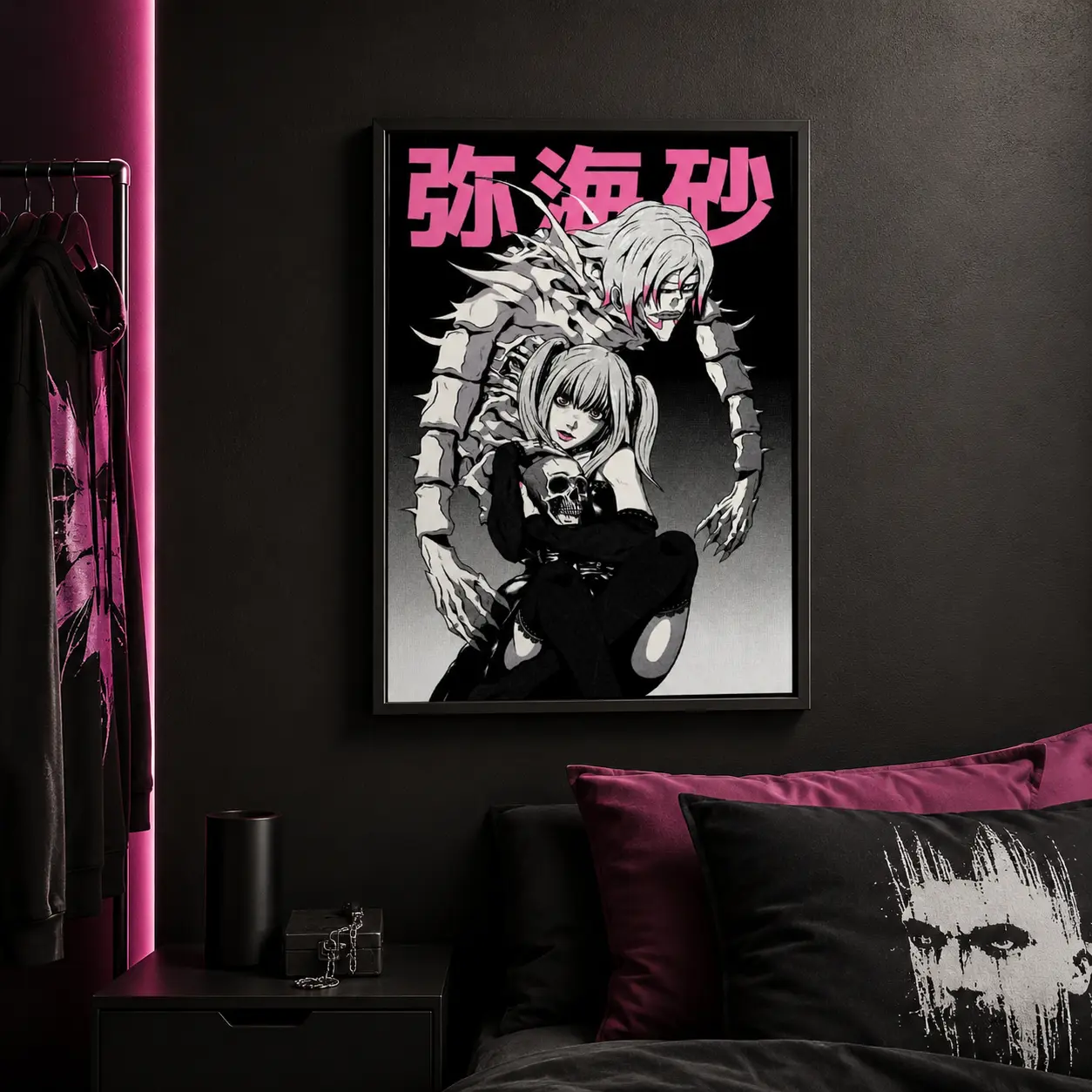 Gothic Manga Anime Girl Canvas Wall Art Retro Dark Twin Tail Character Print Poster for Alt Bedroom Goth Room Decor