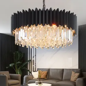 Zynfandor Black Crystal Chandelier K9 Crystal Round Pendant Lights Adjustable Large Modern Crystal Chandelier for Dining Room Bedroom Foyer Entryway