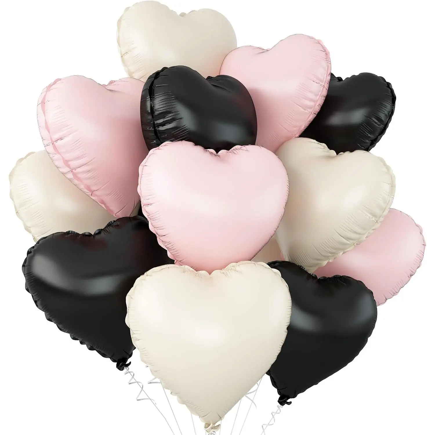 12Pcs 18 in Helium-Fill Heart Shape Aluminium Foil Balloons - Black, Cream, White, Blush Pink Baby Pink Polyester Film Decor for Baby Shower, Birthday, Anniversary Party Supplies