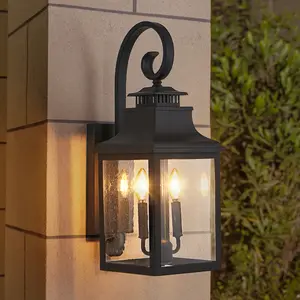 [Bellemave]23"(H) 1-Pack Outdoor Wall Lantern Light – Vintage Black Metal Sconce with Clear Seeded Glass for Porch, Patio, and Garden (Bulb Not Included)