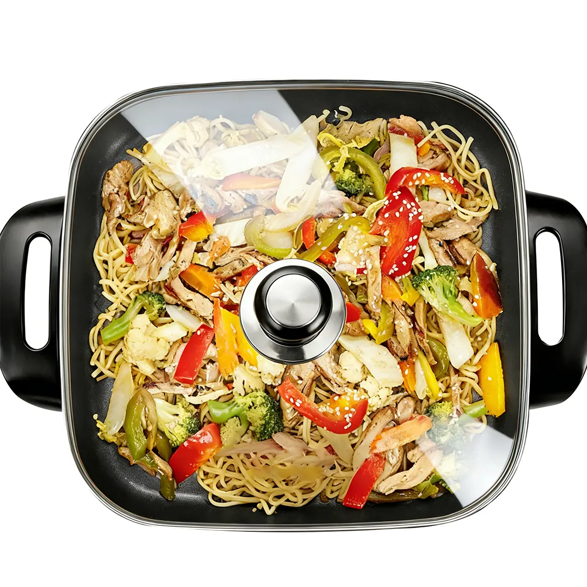12-inch electric frying pan, 1500W adjustable temperature electric skillet, nonstick coating, heat-resistant handle, multifunctional cooking pot, black portable comal