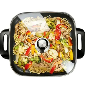 12-inch electric frying pan, 1500W adjustable temperature electric skillet, nonstick coating, heat-resistant handle, multifunctional cooking pot, black portable comal