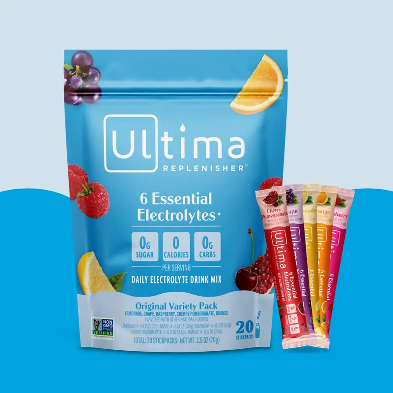 Ultima Replenisher Original Variety Daily Electrolyte Drink Mix – 20 Sugar-Free Hydration Packets with 6 Key Electrolytes, Vitamin C & Zinc – Vegan, Keto & Non-GMO